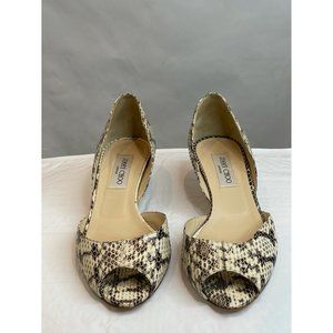 Jimmy Choo Womens Gray Snakeskin Slip On Kitten Peep Toe Heels Size 10